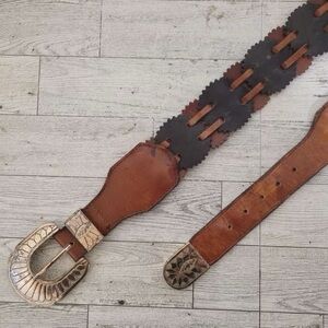 Vintage Brighton Western Brown Black Patchwork Hippie Cowgirl Belt Women’s 30
